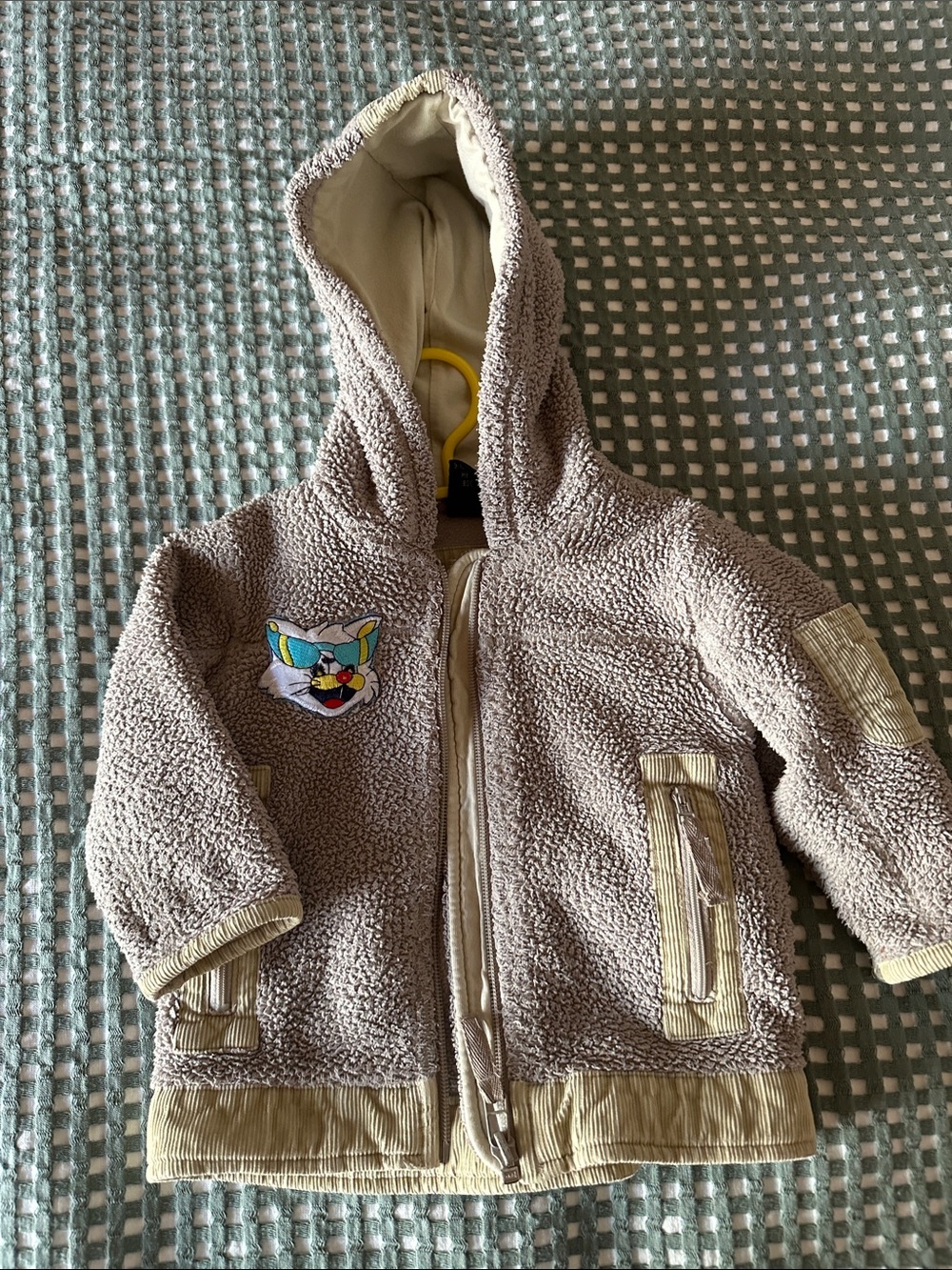 next Beige Sherpa Hooded Jacket with Colorful Patch